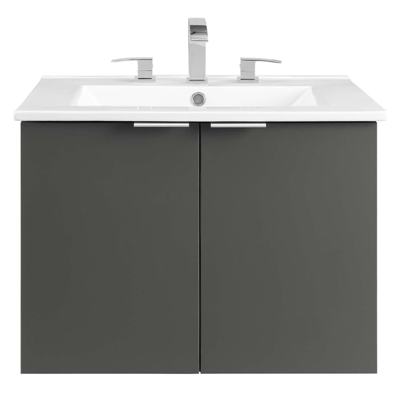 Modway Maybelle Modern Wood Wall-Mount Bathroom Vanity in Gray/White