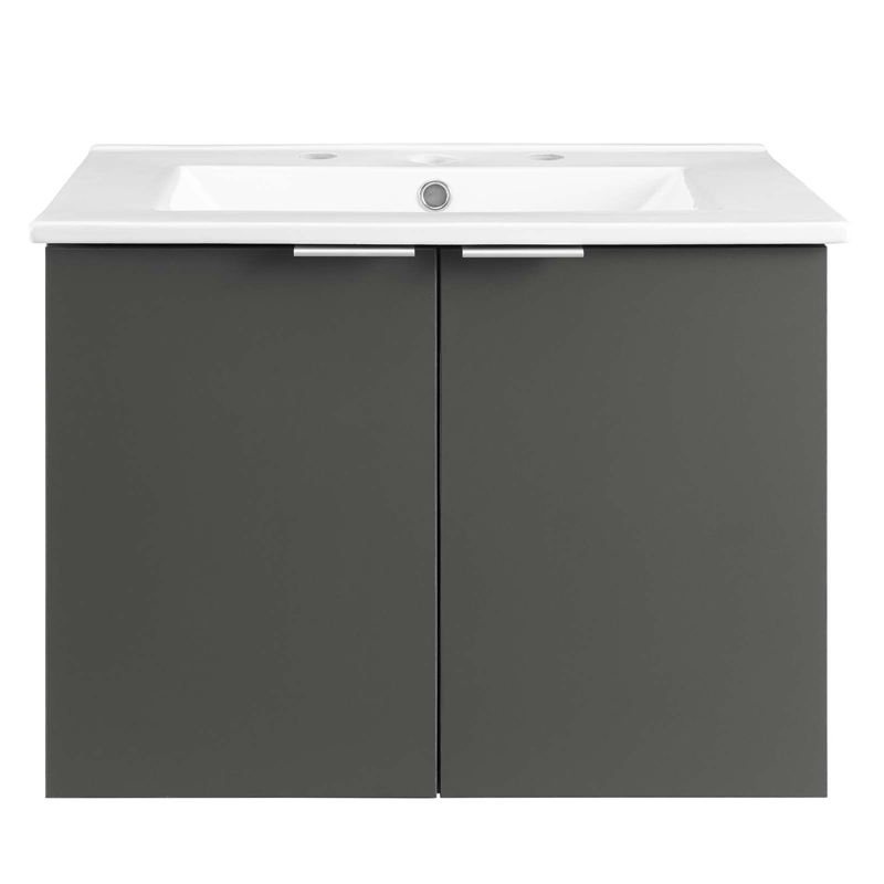 Modway Maybelle Modern Wood Wall-Mount Bathroom Vanity in Gray/White