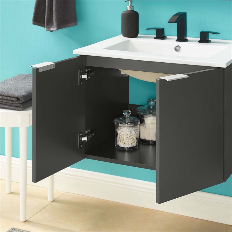 Modway Maybelle Modern Wood Wall-Mount Bathroom Vanity in Gray/White