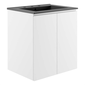 Modway Bryn 24&quot Modern Wood/Ceramic Wall-Mount Bathroom Vanity in White/Black