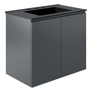 Modway Bryn 30&quot Modern Wood/Ceramic Wall-Mount Bathroom Vanity in Gray/Black
