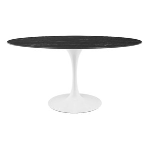 Modway Lippa 60&quot Oval Metal & Artificial Marble Dining Table in Black/White