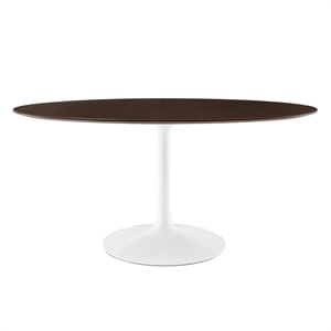 Modway Lippa 60&quot Oval Modern Wood Dining Table in White/Cherry