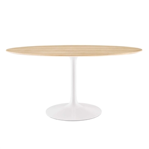 Modway Lippa 60&quot Oval Modern Wood Dining Table in White/Natural