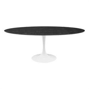 Modway Lippa 78&quot Oval Modern Artificial Marble/Wood Dining Table in White/Black