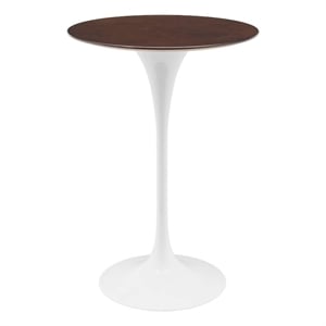 Modway Lippa 28&quot Round Modern Wood & Metal Bar Table in Cherry/White