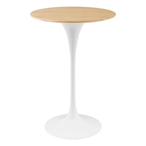 Modway Lippa 28&quot Round Modern Wood & Metal Bar Table in Natural/White
