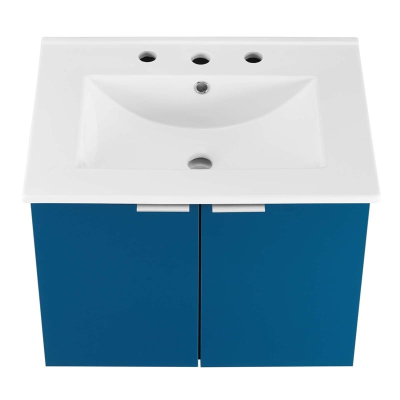 Modway Maybelle Modern Wood Wall-Mount Bathroom Vanity in Navy/White