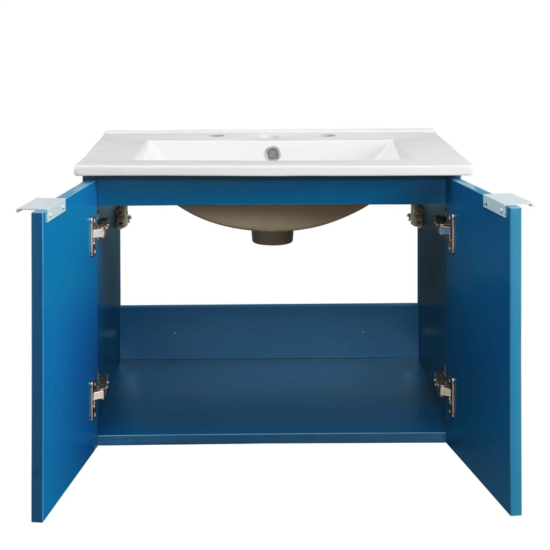 Modway Maybelle Modern Wood Wall-Mount Bathroom Vanity in Navy/White