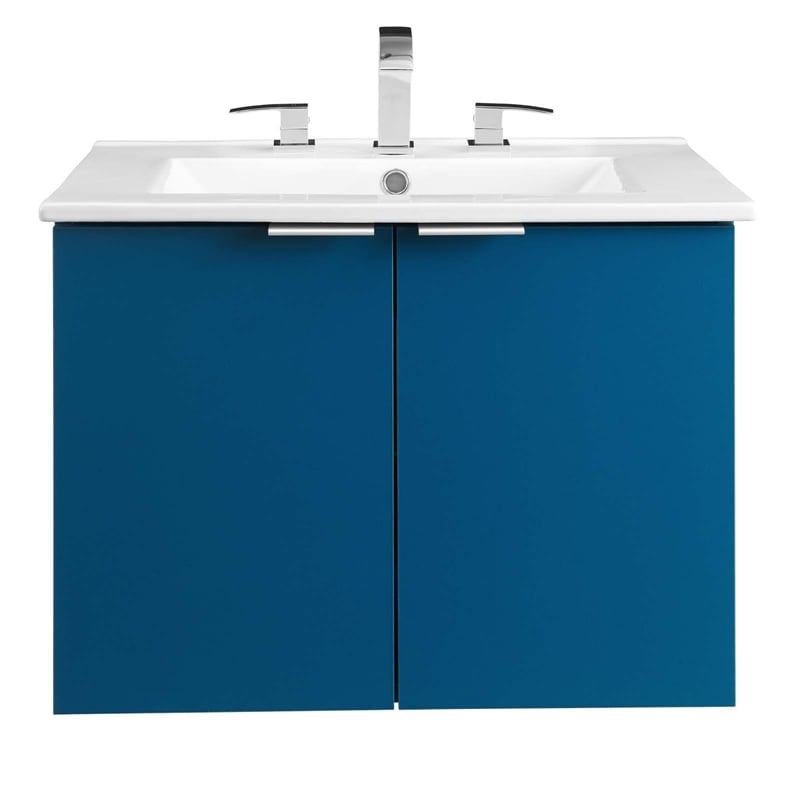 Modway Maybelle Modern Wood Wall-Mount Bathroom Vanity in Navy/White