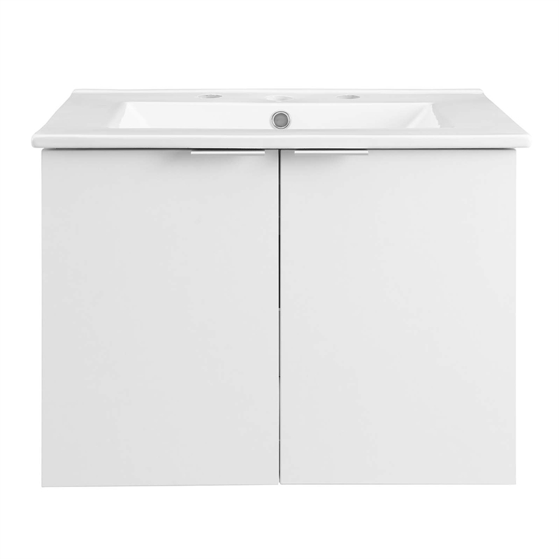 Modway Maybelle Modern Wood Wall-Mount Bathroom Vanity in White