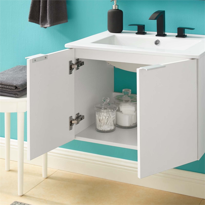 Modway Maybelle Modern Wood Wall-Mount Bathroom Vanity in White