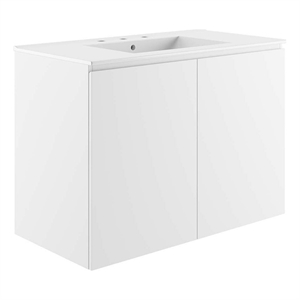 Modway Bryn 36&quot Modern Wood/Ceramic Wall-Mount Bathroom Vanity in White