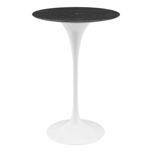 Modway Lippa 28&quot Round Modern Artificial Marble & Metal Bar Table in Black/White