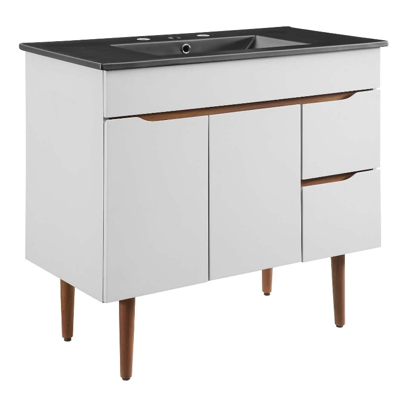 Modway Harvest Modern Wood/Ceramic Bathroom Vanity in Gray/Black
