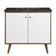 Modway Transmit Modern Wood/Ceramic Bathroom Vanity in Walnut/White