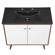 Modway Transmit Modern Wood/Ceramic Bathroom Vanity in Walnut/White