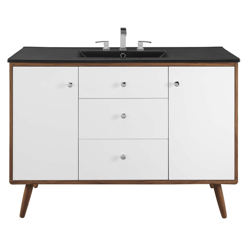 Modway Transmit Modern Wood Single Sink Bathroom Vanity in Walnut/White