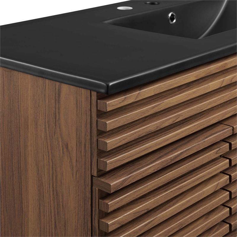 Modway Render Modern Wood Single Sink Bathroom Vanity in Walnut/Black