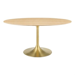 Modway Lippa 60&quot Oval Modern Wood/Metal Dining Table in Natural/Gold