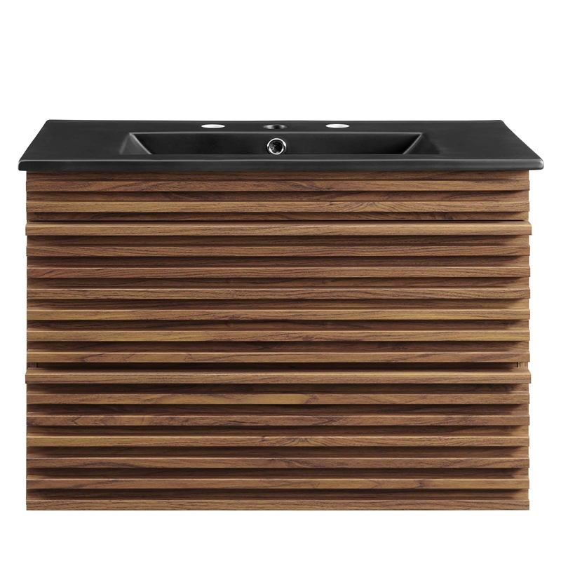 Modway Render Modern Wood Wall-Mount Bathroom Vanity in Walnut/Black