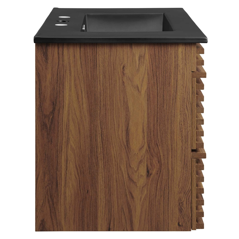 Modway Render Modern Wood Wall-Mount Bathroom Vanity in Walnut/Black