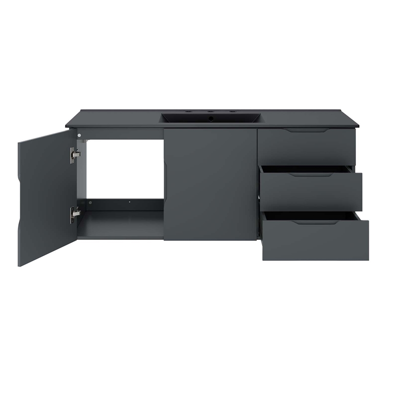 Modway Vitality Modern Wood Single Sink Bathroom Vanity in Gray/Black