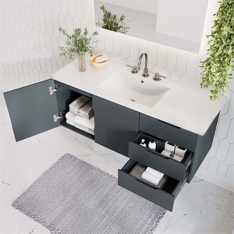 Modway Vitality Modern Wood Single Sink Bathroom Vanity in Gray/White