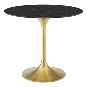 Modway Lippa 35.5&quot Modern Metal & Artificial Marble Dining Table in Gold/Black