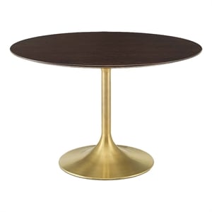 Modway Lippa 47&quot Round Wood and Metal Dining Table in Cherry/Gold