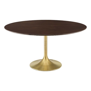 Modway Lippa 60&quot Round Wood and Metal Dining Table in Cherry/Gold