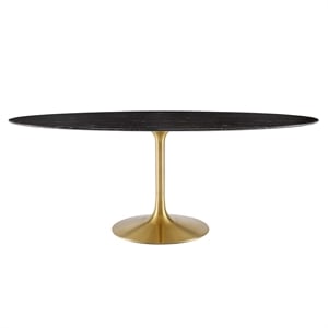 Modway Lippa 78&quot Oval Modern Artificial Marble/Metal Dining Table in Gold/Black