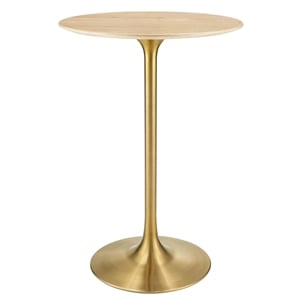Modway Lippa 28&quot Round Modern Wood & Metal Bar Table in Gold/Natural