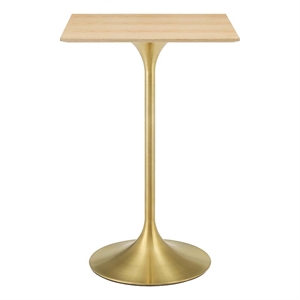 Modway Lippa 28&quot Square Modern Wood & Metal Bar Table in Gold/Natural