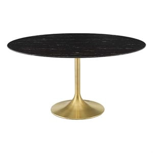 Modway Lippa 60&quot Modern Metal & Artificial Marble Dining Table in Gold/Black