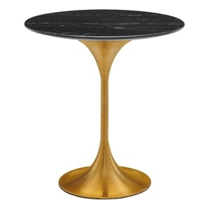 Modway Lippa 20&quot Round Modern Artificial Marble/Metal Side Table in Black/Gold