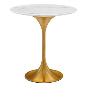 Modway Lippa 20&quot Round Modern Artificial Marble/Metal Side Table in White/Gold