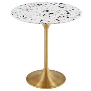Modway Lippa 20&quot Round Modern Terrrazzo & Metal Side Table in White/Gold
