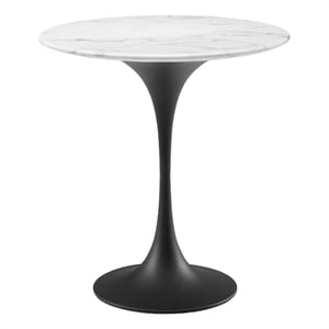 Modway Lippa 20&quot Round Modern Artificial Marble/Metal Side Table in White/Black