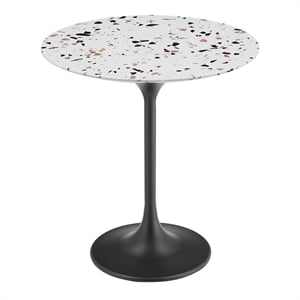 Modway Lippa 20&quot Round Modern Metal & Terrrazzo Side Table in White/Black