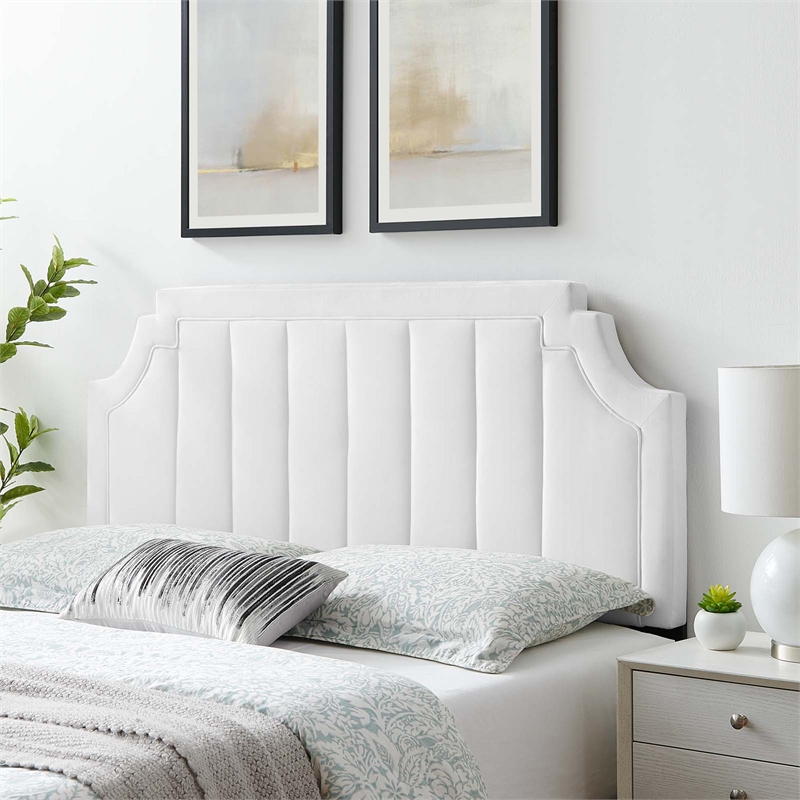 Modway Alyona Channel Tufted Velvet King/California King Headboard in White