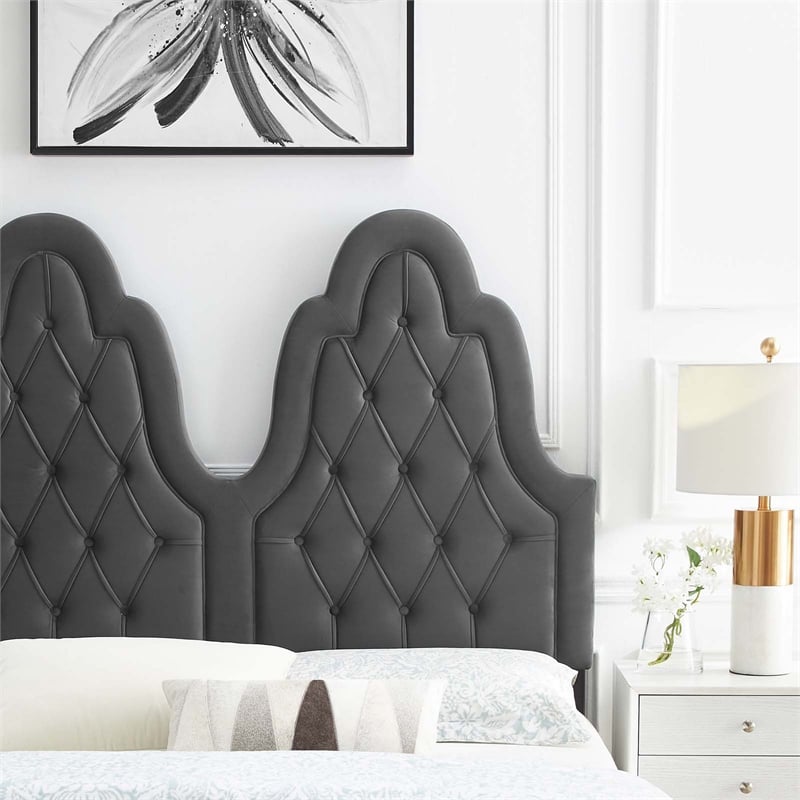 Modway Augustine Tufted Performance Velvet Twin Headboard in Charcoal