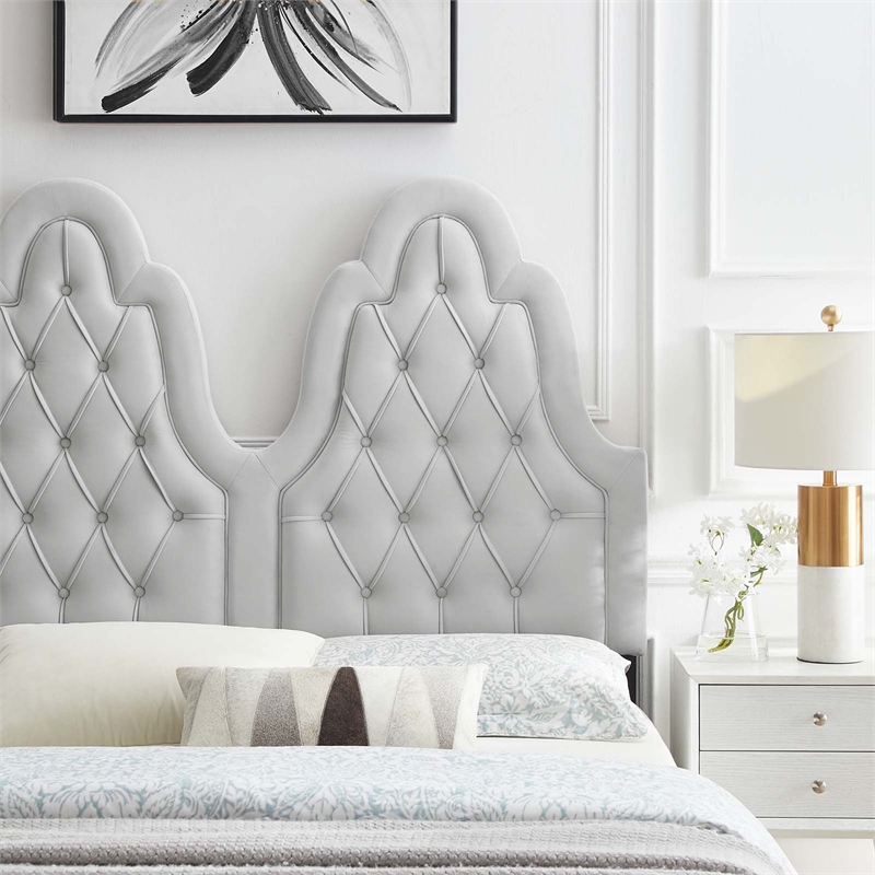 Modway Augustine Tufted Performance Velvet Twin Headboard in Light Gray
