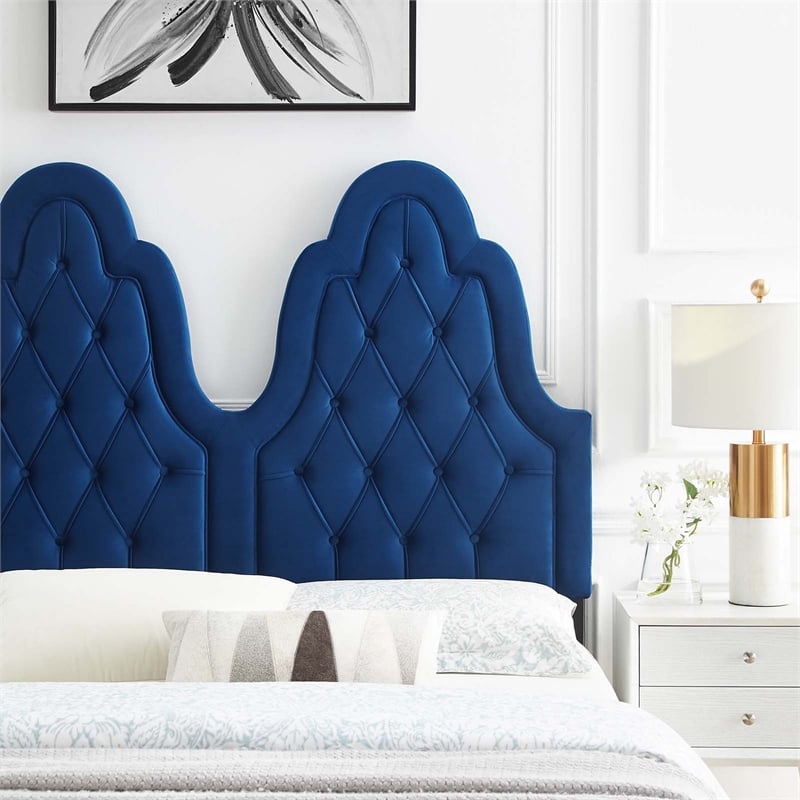 Modway Augustine Tufted Performance Velvet Twin Headboard in Navy