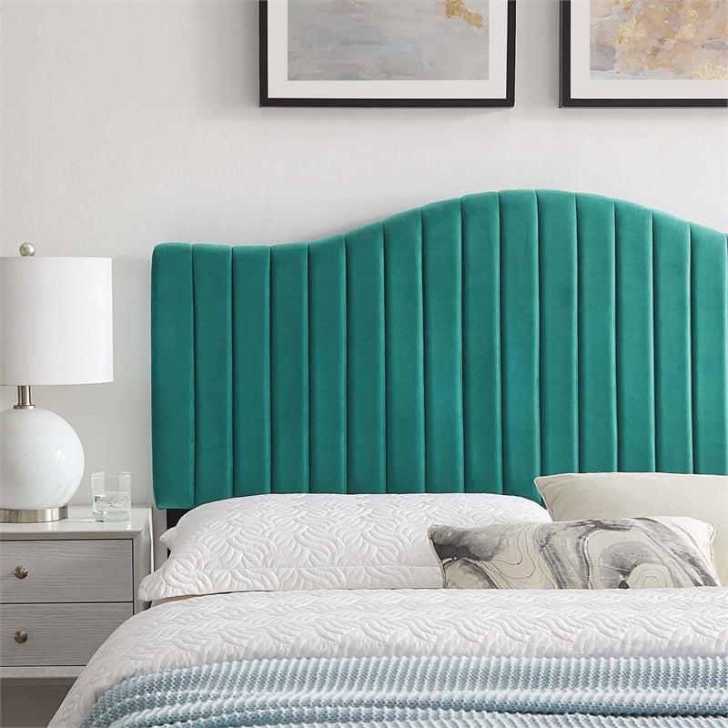 Modway Brielle Channel Tufted Velvet King/California King Headboard in Teal