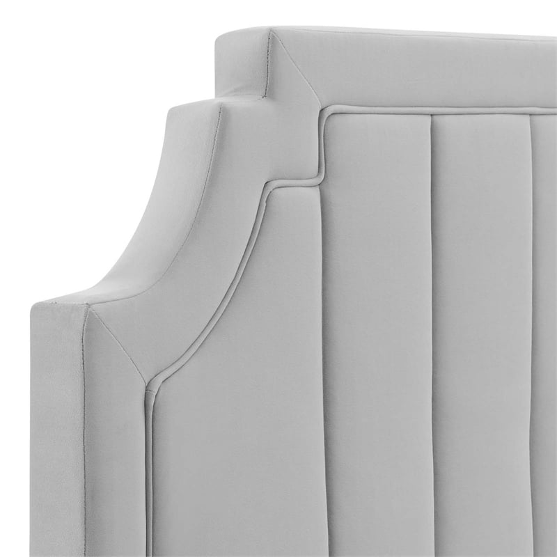 Modway Alyona Channel Tufted Performance Velvet Twin Headboard in Light Gray