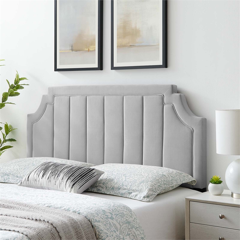 Modway Alyona Channel Tufted Velvet Full/Queen Headboard in Light Gray