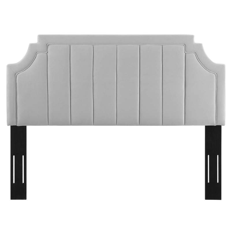 Modway Alyona Channel Tufted Velvet Full/Queen Headboard in Light Gray