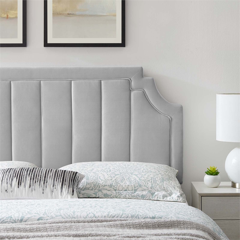 Modway Alyona Channel Tufted Velvet Full/Queen Headboard in Light Gray