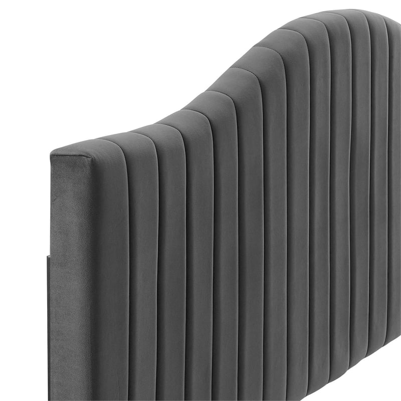 Modway Brielle Channel Tufted Performance Velvet Twin Headboard in Charcoal